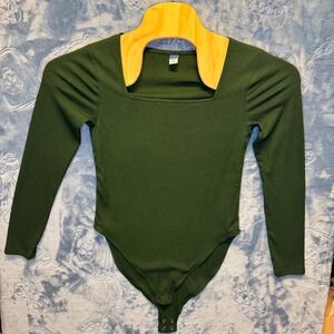 1927 |‎ Old Navy Ribbed Square Neck Long Sleeve Bodysuit Green Women Large
